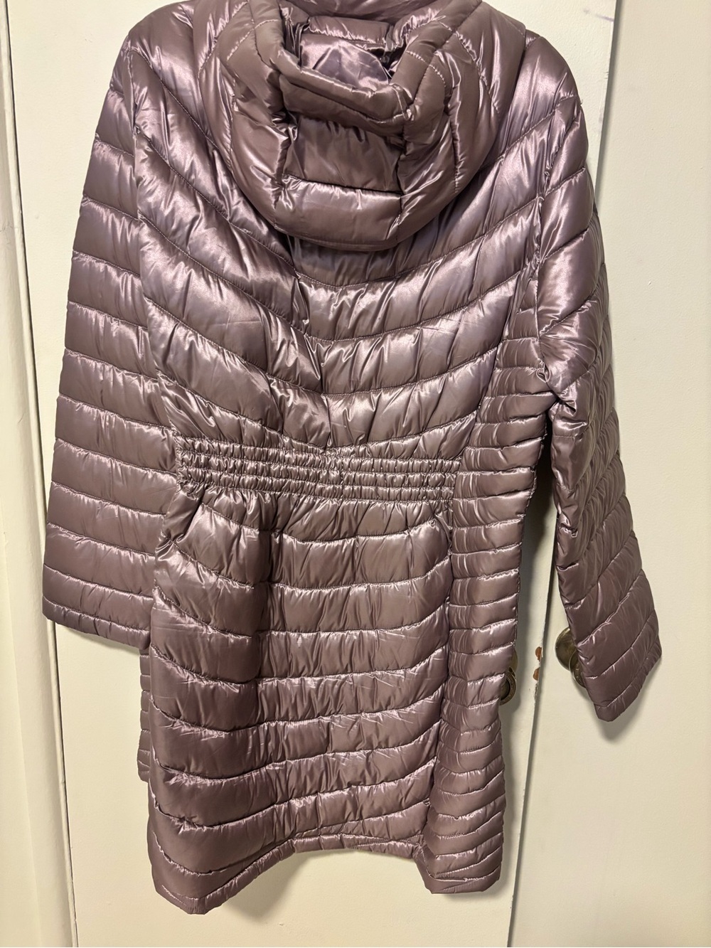 Calvin Klein Metallic Mauve Long Chevron Puffer Coat - Picture 11 of 12
